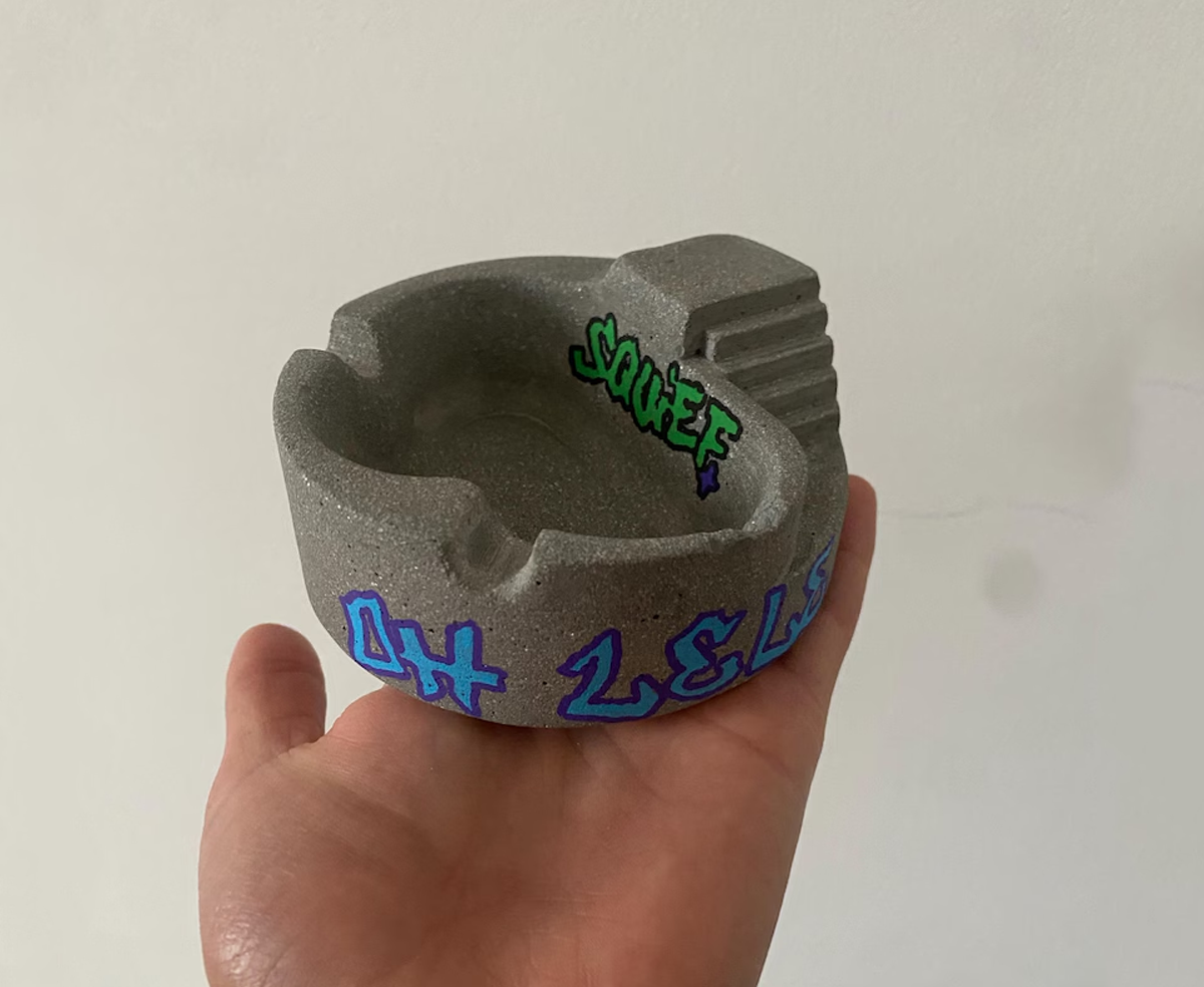 Graffiti Concrete Ashtray Bringing Skatepark Energy to Your Table